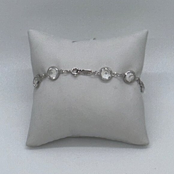 Swarovski Crystal Bezel Bracelet, Clear Silver-Tone Spring Ring Clasp Vintage - Picture 16 of 16